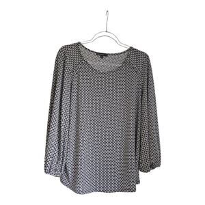ADRIANNA‎ PAPELL Womens L Blouse Balloon Sleeve Geometric Starburst Stretch